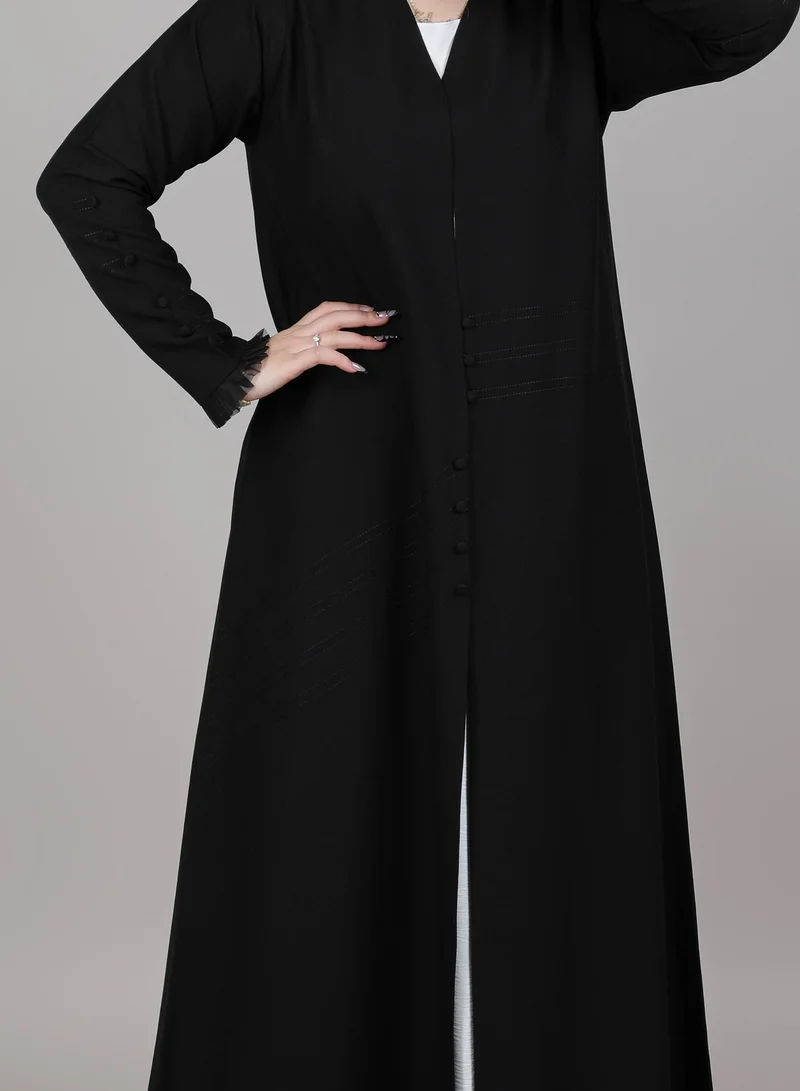 MSquare Fashion MSquare Fashion Black V Neck Crepe Abaya With Buttons