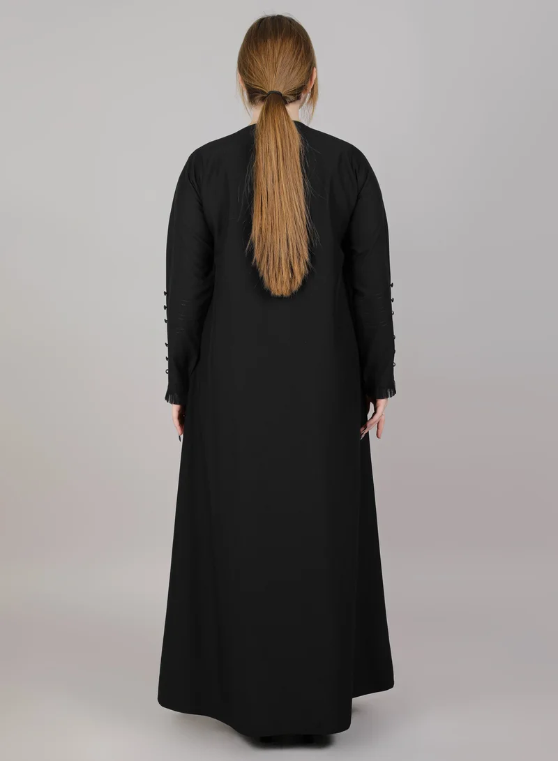MSquare Fashion MSquare Fashion Black V Neck Crepe Abaya With Buttons