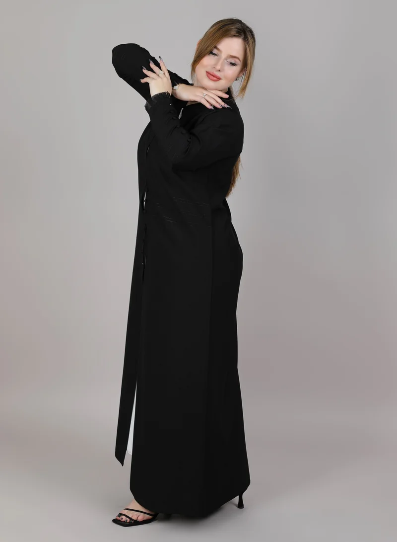 MSquare Fashion MSquare Fashion Black V Neck Crepe Abaya With Buttons