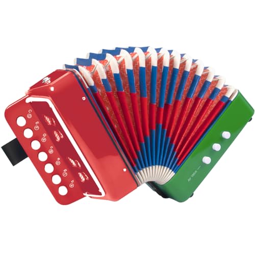 Horse Button Accordion, Horse 10 Keys Control Kids Accordion Musical Instruments for Kids Children Beginners Lightweight and Environmentally-friendly (Mixer Color) - Image 1