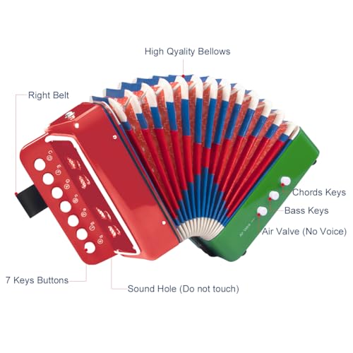 Horse Button Accordion, Horse 10 Keys Control Kids Accordion Musical Instruments for Kids Children Beginners Lightweight and Environmentally-friendly (Mixer Color) - Image 3