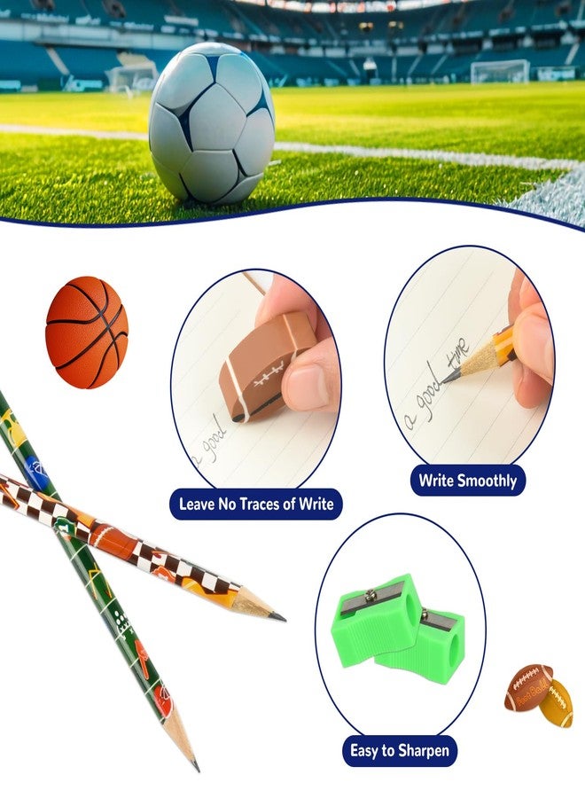 Ulema 48 Pcs Sports Pencils and Erasers for Boys Girls Sports Birthday Gifts Assortment Stationery Pencils for Students Office School Classroom Supplies. - Image 3