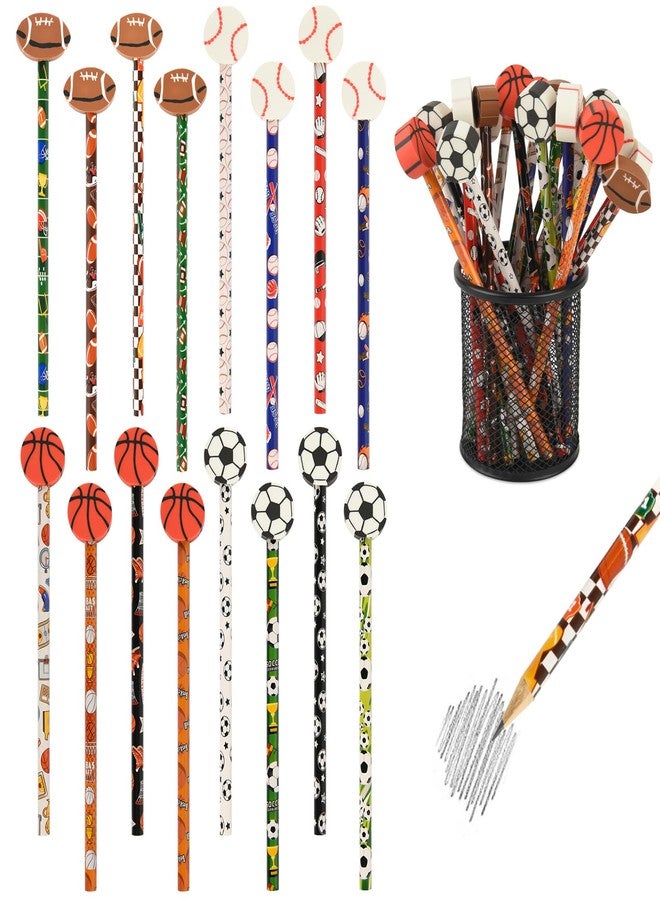 Ulema 48 Pcs Sports Pencils and Erasers for Boys Girls Sports Birthday Gifts Assortment Stationery Pencils for Students Office School Classroom Supplies. - Image 1
