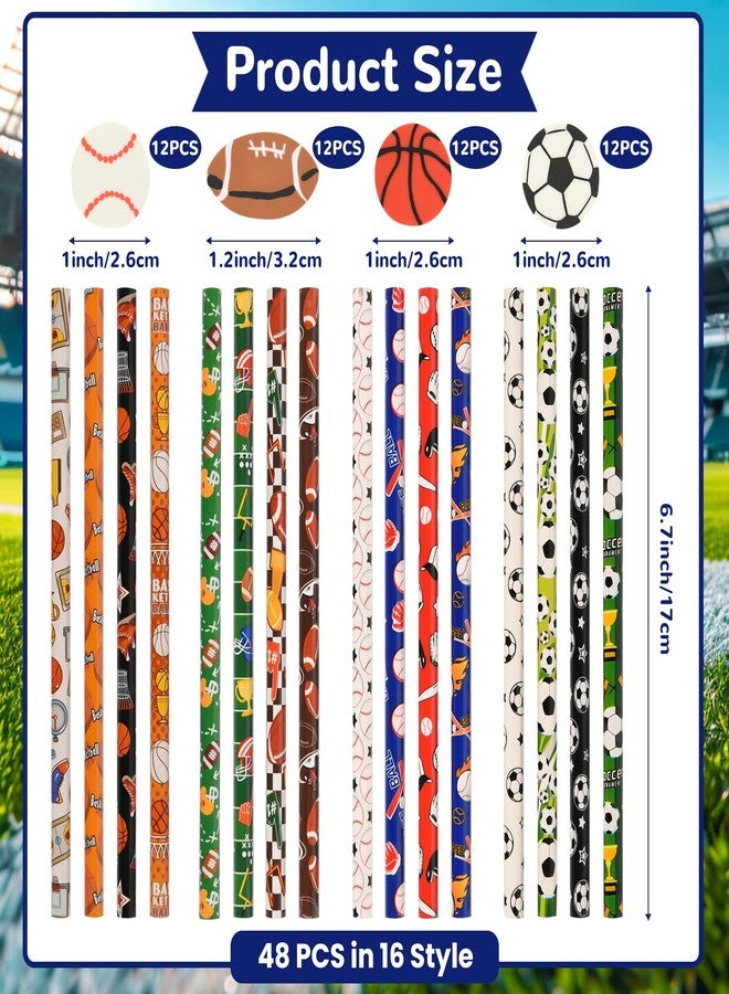 Ulema 48 Pcs Sports Pencils and Erasers for Boys Girls Sports Birthday Gifts Assortment Stationery Pencils for Students Office School Classroom Supplies. - Image 2