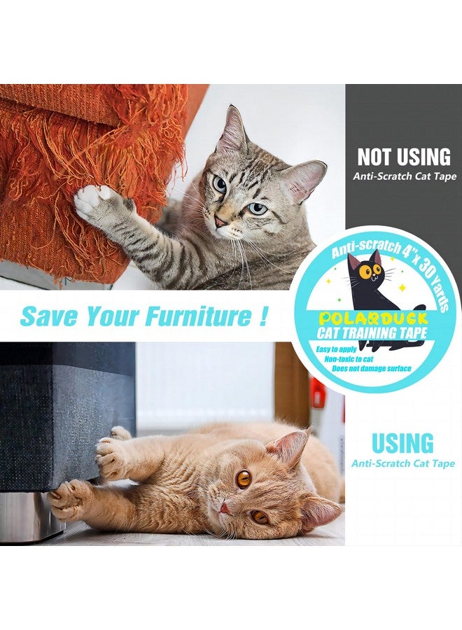 Polarduck Anti Cat Scratch Tape: 4 inches x 30 Yards Cat Training Tape 100% Transparent Clear Double Sided Cat Scratch Deterrent Tape Furniture Protector for Couch, Carpet, Doors, Pet & Kid Safe - Image 1