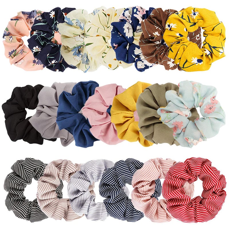 Cocide 20 Pack Flower Hair Scrunchies for Women Chiffon Pattern Hair Bands Scrunchy Colorful Floral Hair Ties Bobbles for Hair Bow Ponytail Holder Printed Solid Color Hair Accessories for VSCO Girls 20pcs 