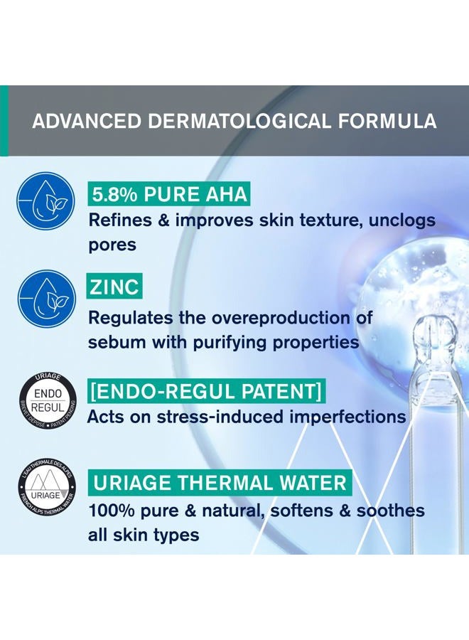 Uriage Hyseac Skin Renewing Serum with 5.8% Pure AHA - Works against Blemishes Due to Emotional Stress & Hormonal Peak - Effective from the 1st Use - Non-Greasy - 30 ml - Image 5