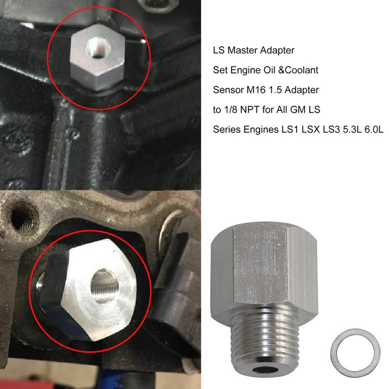 LS Master Adapter Set Engine Oil & Coolant Sensor M16 1.5 Adapter to 1/8 NPT for All GM LS Series Engines LS1 LSX LS3 5.3L 6.0L 6.2L - Image 2