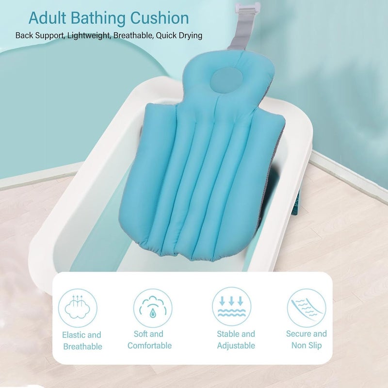 Bathtub Cushion for Adults, Non Slip Bathing Mat with Neck and Back Support, Soft Mesh Foam Bathtub Back Pad for Home Bathroom Soaking, Relaxing Bath Pillow (Blue) - Image 2