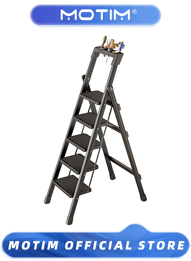 Motim 5 Step Ladder with tool bench Household Folding ladder Carbon Steel Portable Ladder for Home Use - Image 1