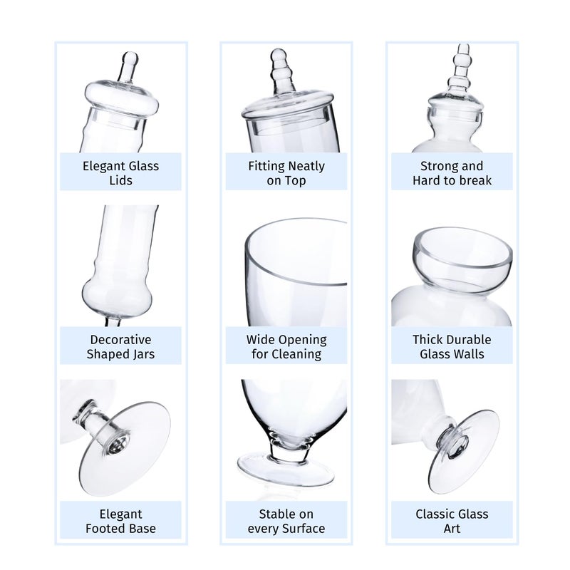Diamond Star Set of 3 Apothecary Jar Glass Decorative Candy Jars Elegant Storage Candy Buffet Display, Wedding Candy Organizer Canisters (H: 9", 12.5", 14"; 20 FL.OZ, 23 FL.OZ and 28 FL.OZ) - Image 3