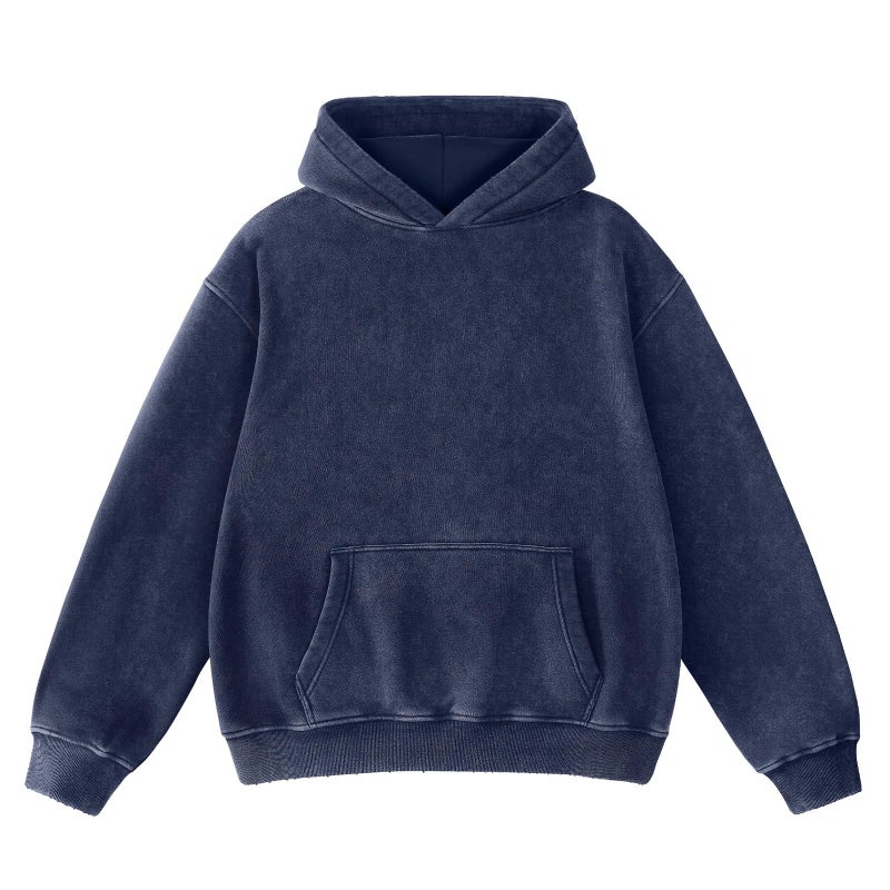 Dnzzs Mens Oversized Acid Wash Hoodies Heavyweight Cotton Fleece Sweatshirt Loose Fit Fall Winter Casual Streetwear PulloverBlueSmall