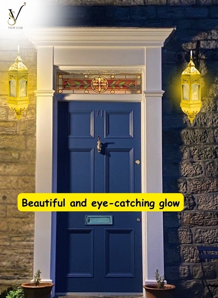 فيوستار فانوس رمضان LED من Viewstar - فانوس إسلامي مزخرف ذهبي لديكور المنزل في رمضان والمهرجانات، ضوء معلق يعمل بالبطارية للديكورات الداخلية والخارجية (لا يتطلب التركيب) - Image 4