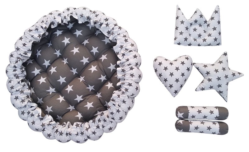 LOREM Grey 5 Pillows & Round Shape Cotton Baby Bed for 0-1 Year BB01-CMC - Image 5