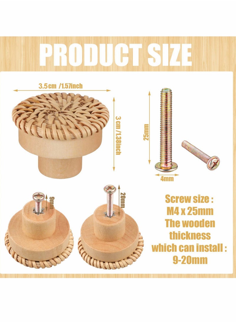 Generic - Wooden Drawer Knobs, Rattan Dresser Knobs Round Handmade Wicker Woven and Screws for Boho Furniture Knobs Cabinets Dresser Handles Hardware Pulls Cabinet Knobs Wood Color - Image 1