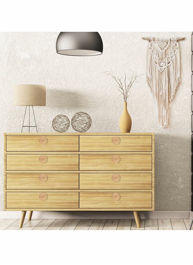 Generic - Wooden Drawer Knobs, Rattan Dresser Knobs Round Handmade Wicker Woven and Screws for Boho Furniture Knobs Cabinets Dresser Handles Hardware Pulls Cabinet Knobs Wood Color - Image 1