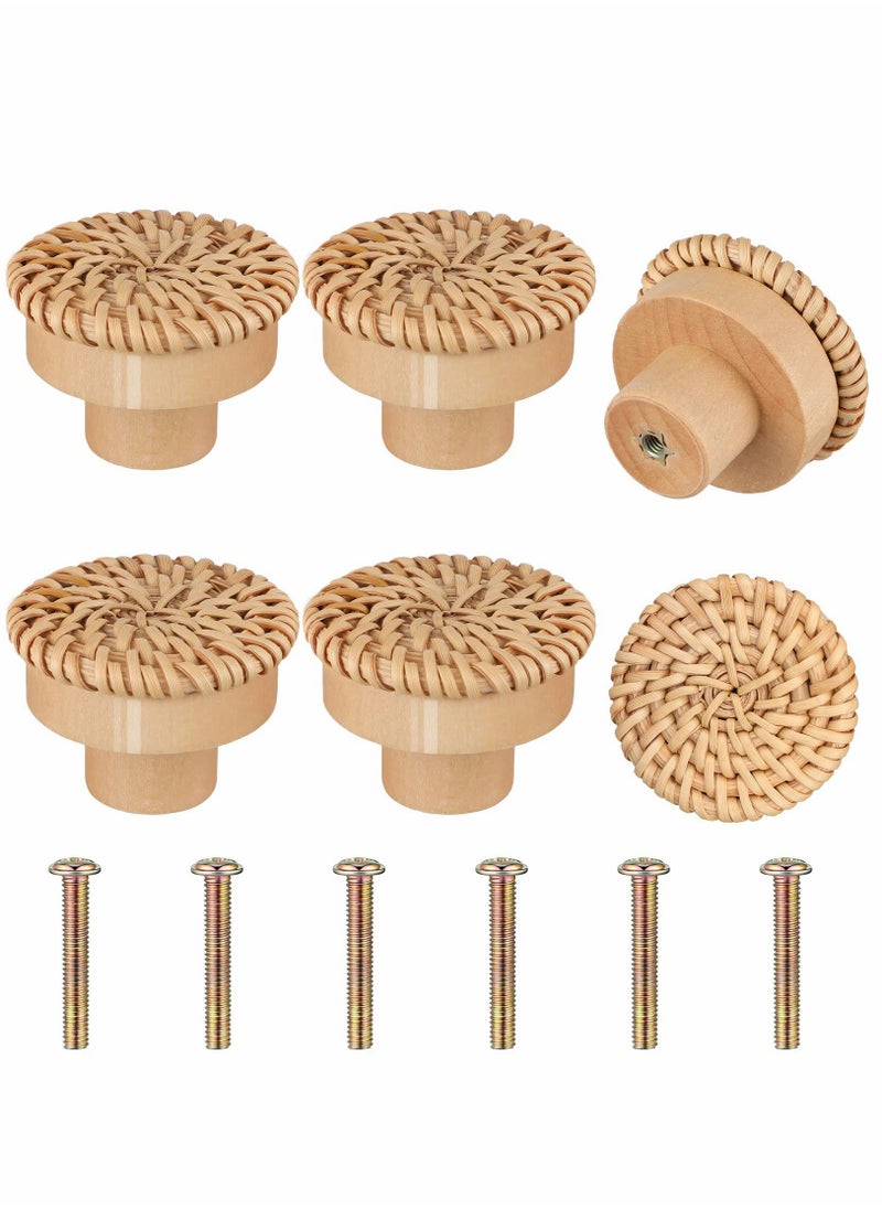 Generic - Wooden Drawer Knobs, Rattan Dresser Knobs Round Handmade Wicker Woven and Screws for Boho Furniture Knobs Cabinets Dresser Handles Hardware Pulls Cabinet Knobs Wood Color - Image 1
