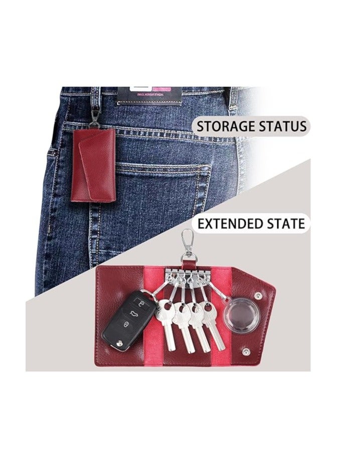 Large leather key case wallet with 6 hooks and keychains/rings - Image 3