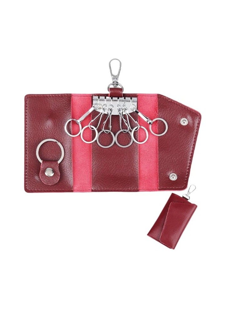 Large leather key case wallet with 6 hooks and keychains/rings - Image 1