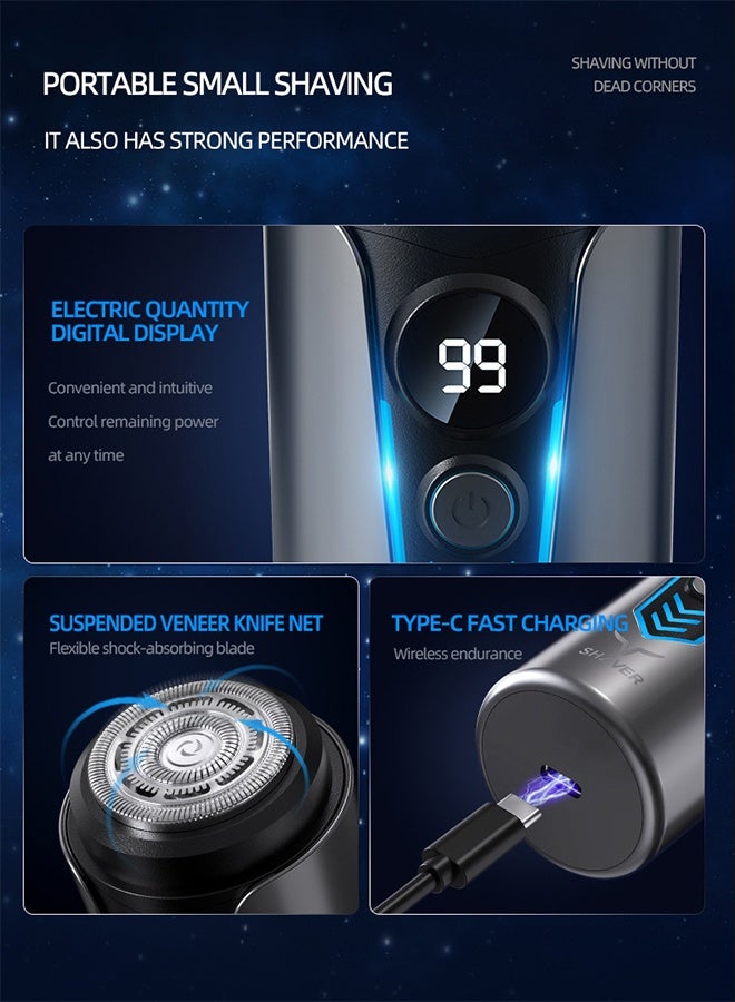 Electric Shaver, Mini Portable Shaver, 21-Blade Blade, Charging Port And Battery Level Display Screen, Dry And Wet dual-Purpose,  Suitable For Home, Office And Travel, Beard Razors, Beard Shaver - Image 5