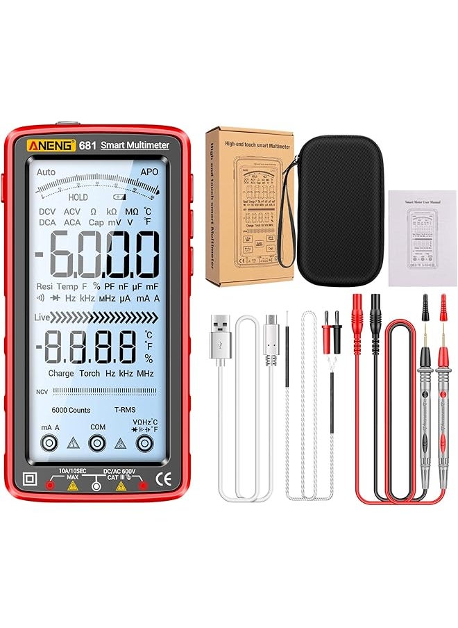 ANENG ANENG 6000 Counts Digital Multimeter Smart Anti-burn Rechargeable Universal Meter NCV Tester 5-inch Large LCD with Backlit Flashlight for Voltage Current Resistance Capacitance Temperature Measurement  - Image 1