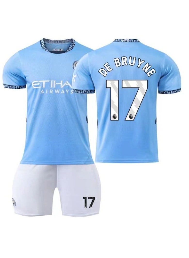 RedMapleTEK - Adult Football Jersey 2-Piece Set, Jersey Football Suit Set,outdoor sports, Manchester City Home No. 17 Jersey, Shorts Set, Adult Size, Football Jersey Gift Box - Image 1