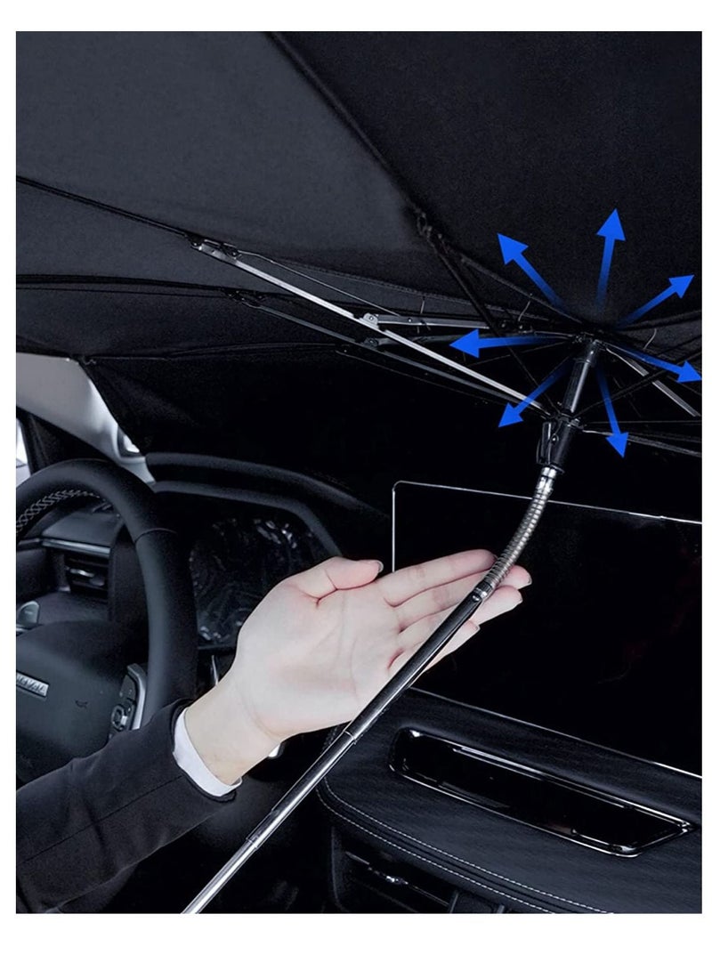 Car Windshield Sun Shade Umbrella with Car Safety Hammer,Bendable Shaft,UV Rays and Heat Sun Visor Protector, Foldable Front Window Sunshade (Extra large (150cm x 85cm)) - Image 2