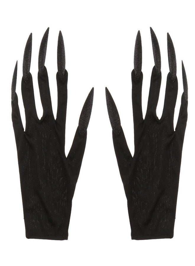 FRECI Halloween Gloves with Glitter Nails Performance Props Cosplay Costume Accessories Halloween Party Dress Supplies - Black - Image 3