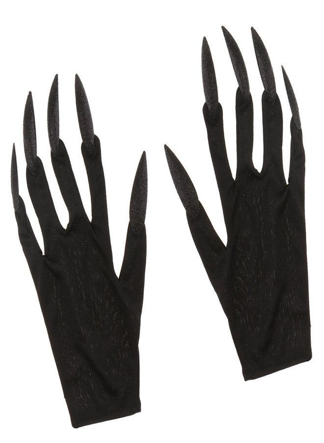 FRECI Halloween Gloves with Glitter Nails Performance Props Cosplay Costume Accessories Halloween Party Dress Supplies - Black - Image 2