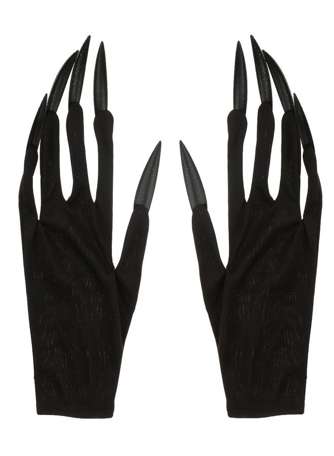 FRECI Halloween Gloves with Glitter Nails Performance Props Cosplay Costume Accessories Halloween Party Dress Supplies - Black - Image 4