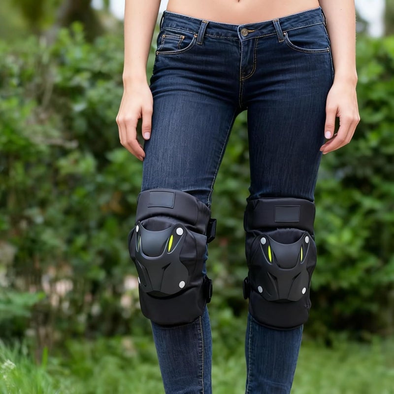4 Pcs Motocross Knee and Elbow Protection Gear, Quick Release Buckles, Adjustable for Motorcycle Racing, Black - Image 4