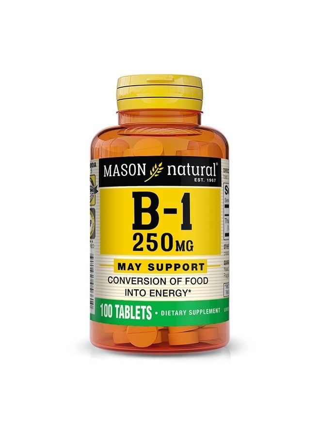 Mason Natural أقراص فيتامين ب-1 ثيامين، 250 ملغ، زجاجة تحتوي على 100 قرص، مكمل غذائي يدعم إنتاج الطاقة والتمثيل الغذائي الصحي، يساعد في تفكيك الدهون والبروتين - Image 1