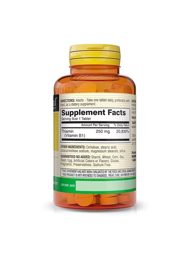 Mason Natural أقراص فيتامين ب-1 ثيامين، 250 ملغ، زجاجة تحتوي على 100 قرص، مكمل غذائي يدعم إنتاج الطاقة والتمثيل الغذائي الصحي، يساعد في تفكيك الدهون والبروتين - Image 5