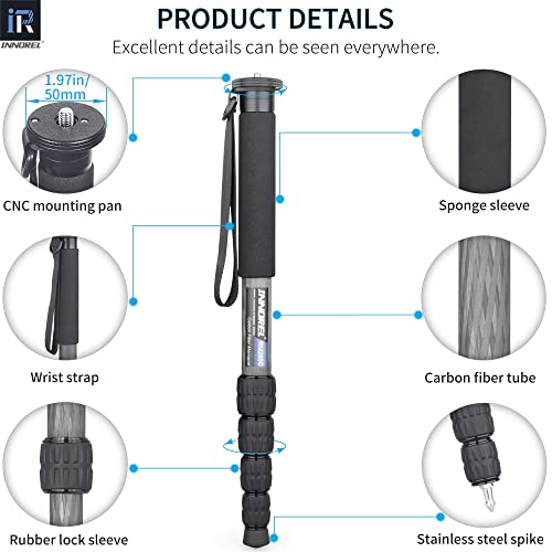 Innorel Carbon Fiber Camera Monopod INNOREL RM285C Professional Portable Compact Lightweight Travel 5-Section Monopod for Canon Nikon Sony DSLR Camera Video Camcorder DV Photography Bracket Load 22lbs/10kg - Image 4