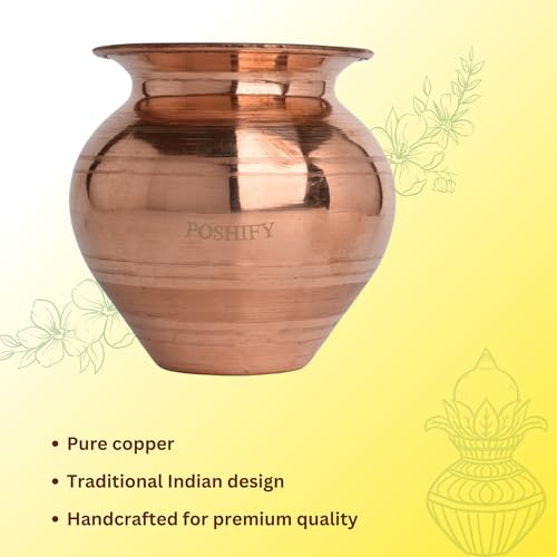 POSHIFY Mane Chombu/kalash Copper - Traditional Indian Handcrafted Copper Water Pot for Pooja, Ayurvedic Health Benefits and Home Decor - 21 - Image 4