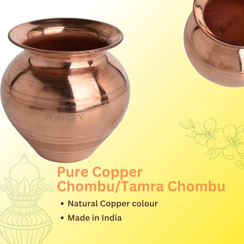 POSHIFY Mane Chombu/kalash Copper - Traditional Indian Handcrafted Copper Water Pot for Pooja, Ayurvedic Health Benefits and Home Decor - 21 - Image 3