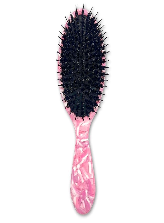 Saki Shears Brush Boar Hair Bristle & Nylon - Boar Bristle Brush from Saki Shears - For Normal to Thick Hair Gently Detangles Softens Improves Texture (Pink) - Image 1