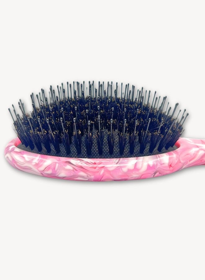 Saki Shears Brush Boar Hair Bristle & Nylon - Boar Bristle Brush from Saki Shears - For Normal to Thick Hair Gently Detangles Softens Improves Texture (Pink) - Image 3
