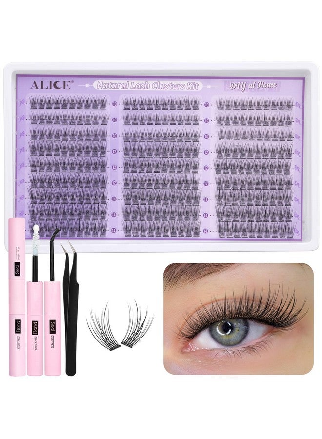 ALICE Natural Lash Clusters Kit Wispy Lash Extension Kit Thin Band Cluster Eyelash Extension Kit 270pcs C Curl 10-14mm Individual Lashes with Lash Glue Bond and Seal Self Application at Home - Image 1