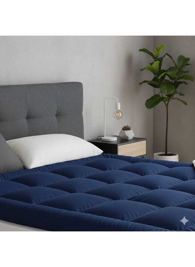 Harmony Home Mattress Topper – 500GSM Soft Comfort Quilted Pad | Hypoallergenic Fiber Fill | Double Size (120x200 cm) – Dark Blue - Image 1