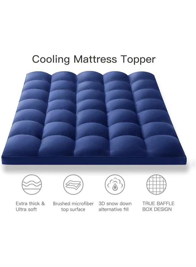 Harmony Home Mattress Topper – 500GSM Soft Comfort Quilted Pad | Hypoallergenic Fiber Fill | Double Size (120x200 cm) – Dark Blue - Image 2