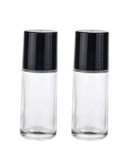 Luzen 2Pcs 30 ml 1oz Deodorant Glass Roller Bottles Refillable Empty Massage Roll On Bottles Containers with Plastic Roller Ball Black Cap for Essential Oils DIY Deodorant, Clear  - Image 1