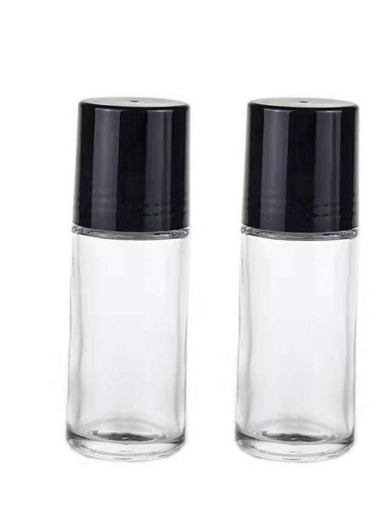 Luzen - 2Pcs 30 ml 1oz Deodorant Glass Roller Bottles Refillable Empty Massage Roll On Bottles Containers with Plastic Roller Ball Black Cap for Essential Oils DIY Deodorant, Clear - Image 1