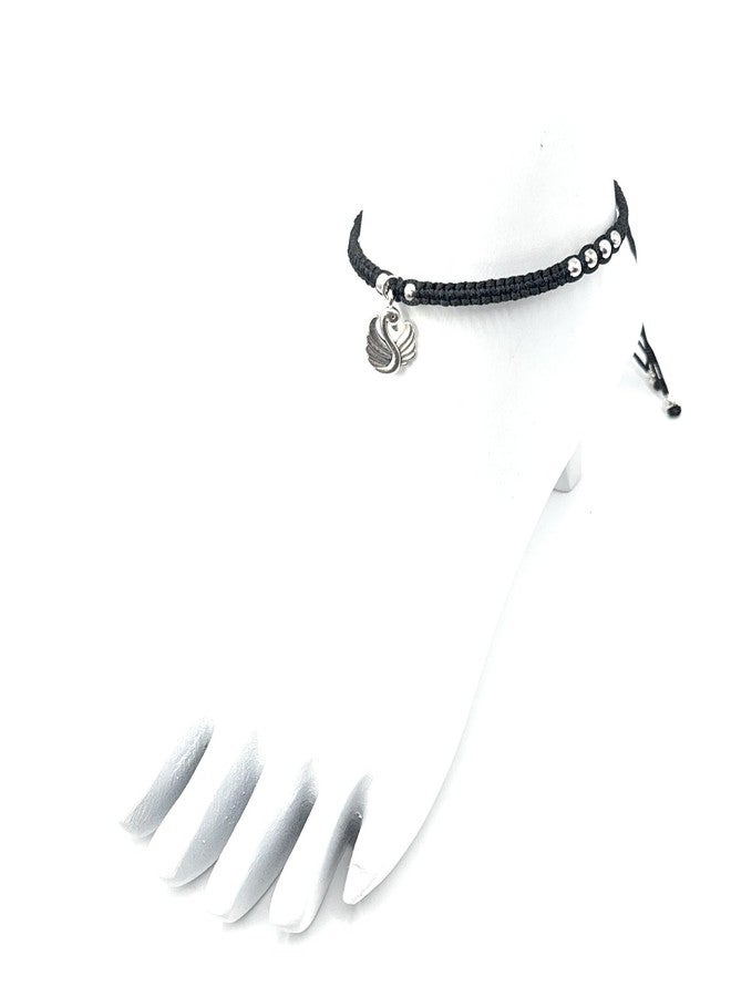 Jyokrish Handmade Adjustable Black silk Thread Hanging Swan Anklet For Women | girls | Nazariya |Payal | Adult |Free Size | Pack of 2 - Image 5