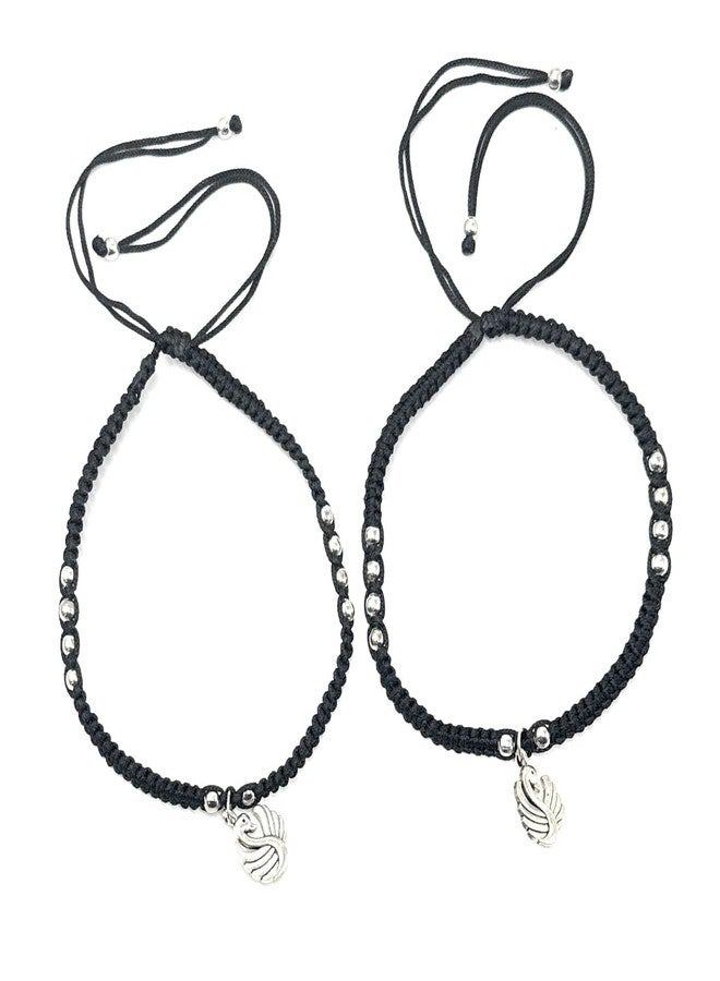 Jyokrish Handmade Adjustable Black silk Thread Hanging Swan Anklet For Women | girls | Nazariya |Payal | Adult |Free Size | Pack of 2 - Image 1
