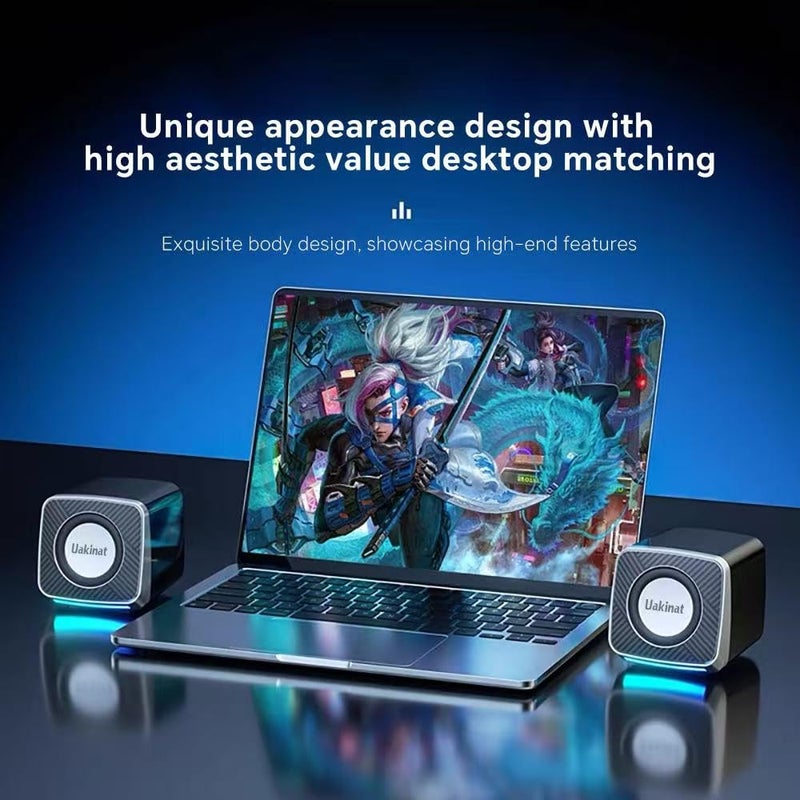 Uakinat PC Speakers 2"â€“6W Carbon Fiber Computer Speaker for Desktop or Laptop PC,USB C/USB-Powered,Crystal Clear Sound,Rich Bass,Loud Volume,Direct Control,Plug-N-Play,Black-Silver - Image 3