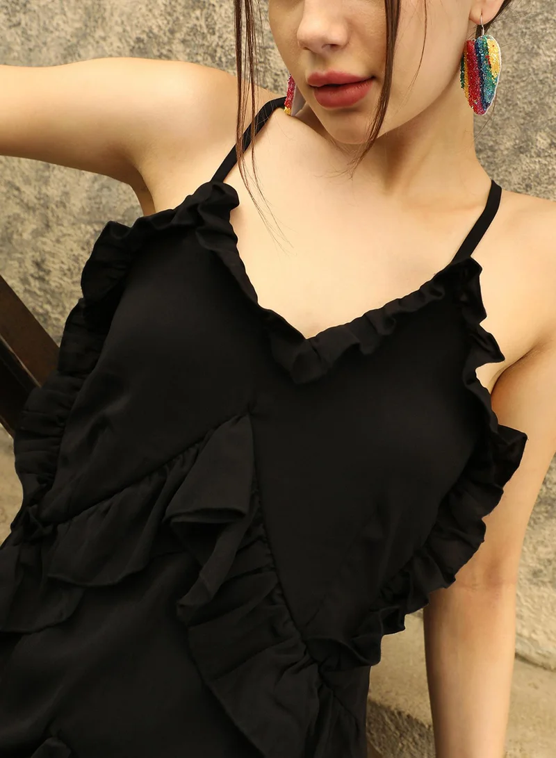 PINACOLADA Women's Midnight Black Ruffle Mini Dress