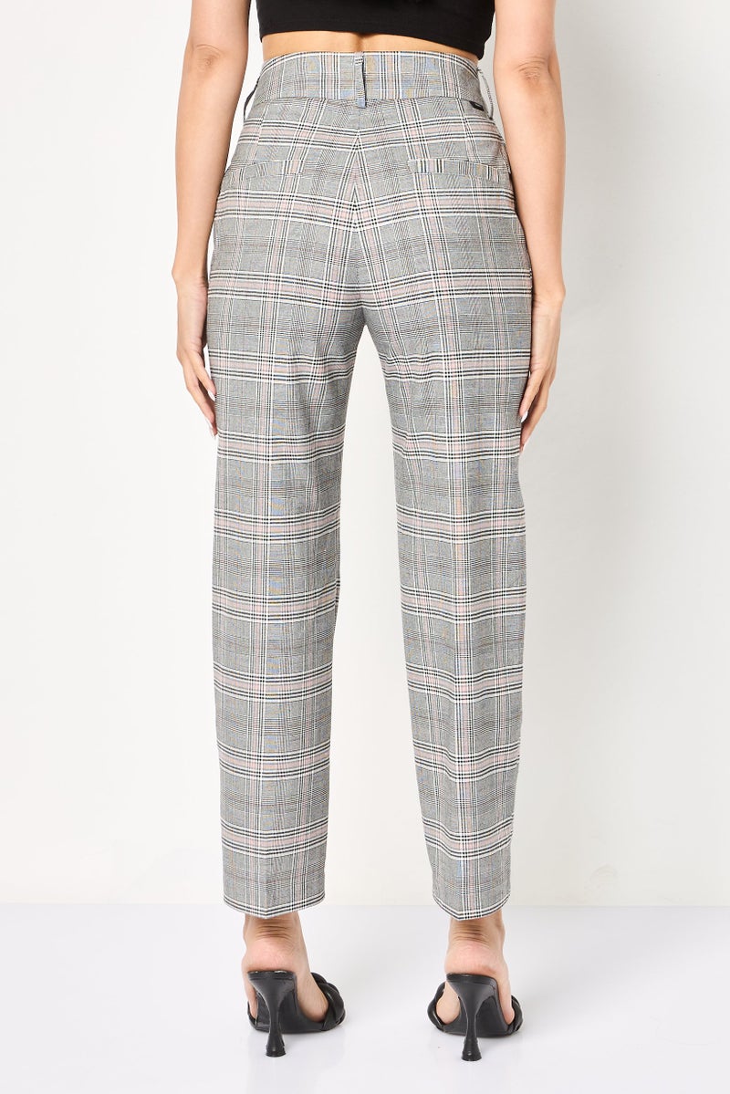Reiko Women Regular Fit Checkered Chino Pants, Multicolor - Image 4