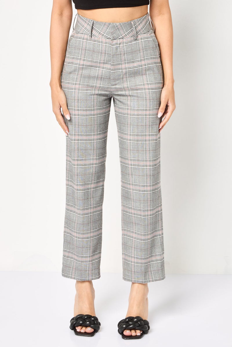 Reiko Women Regular Fit Checkered Chino Pants, Multicolor - Image 1