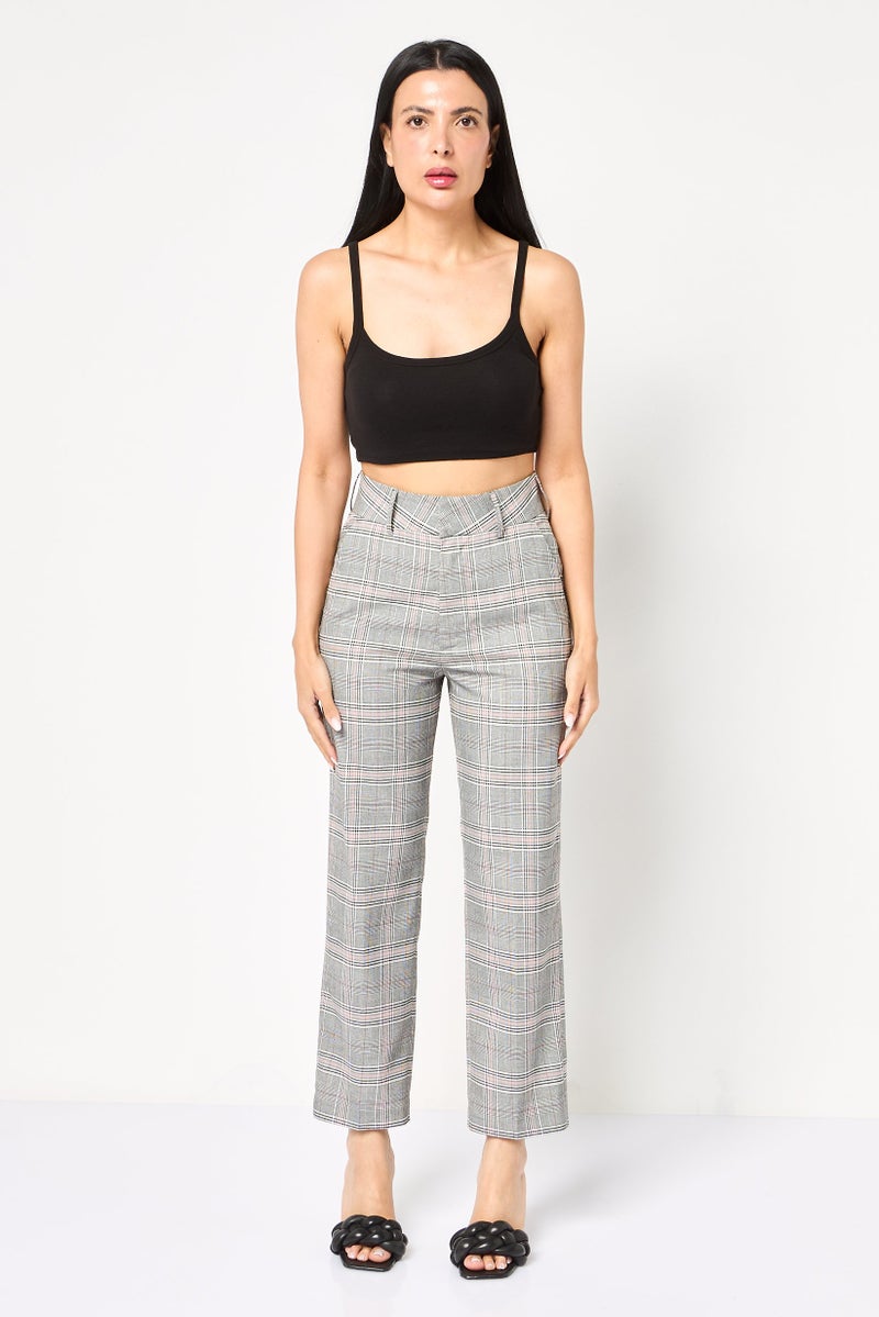 Reiko Women Regular Fit Checkered Chino Pants, Multicolor - Image 2